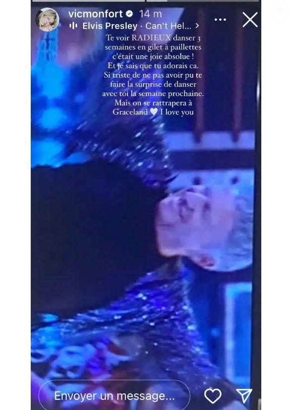 "Te voir radieux, danser 3 semaines en gilet à paillettes c'était une joie absolue ! Et je sais que tu adorais ça", a t-elle écrit via sa story Instagram.

Victoria Monfort brise le silence pour soutenir son père suite à son élimination dans "Danse avec les Stars".  (Capture d'écran Instagram)