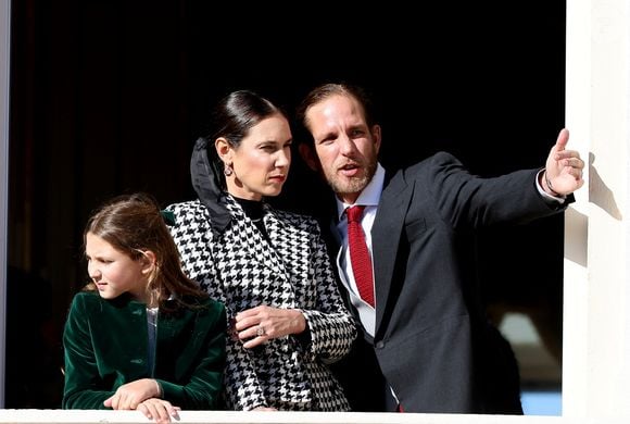India Casiraghi, Tatiana Santo Domingo et Andrea Casiraghi - La famille princière de Monaco au balcon du palais, à l'occasion de la Fête Nationale de Monaco, le 19 novembre 2024. © Jacovides-Bebert/Bestimage