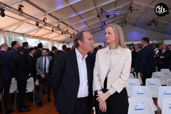 Xavier Niel et sa compagne Delphine Arnault - - Le président Emmanuel Macron inaugure le centre de formation et d’innovation TANGRAM du groupe CMA CGM à Marseille le 7 mai 2024. © Dominique Jacovides / Bestimage
