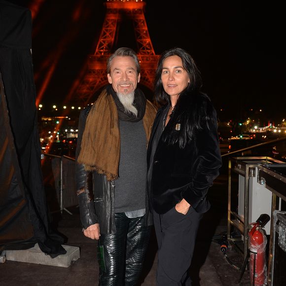 Exclusif - Florent Pagny et sa femme Azucena Caman - Backstage du concert anniversaire des 130 ans de la Tour Eiffel à Paris, qui sera diffusé le 26 octobre sur France 2. Le 2 octobre 2019. 
© Perusseau-Veeren/ Bestimage