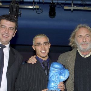 Au Planet Hollywood de Paris, Thierry Gilardi avec Brahim Asloum et Pierre Richard. ©Bestimage