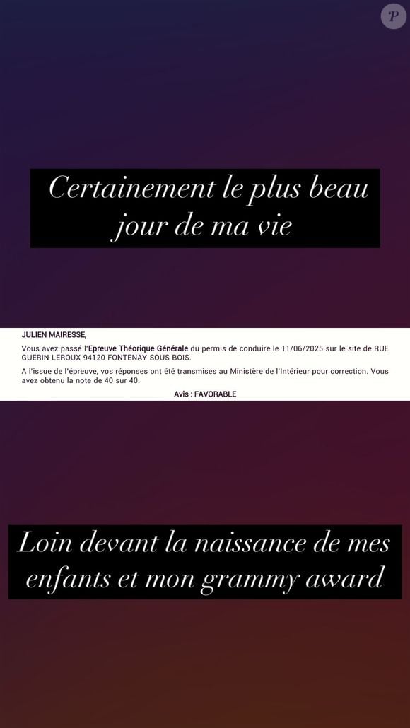 Julien Mairesse, père de la fille de Florence Foresti, a réagi avec humour à sa réussite à l'épreuve théorique du permis de conduire