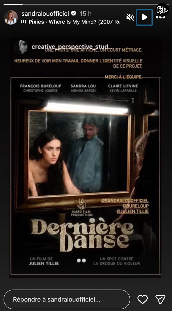 Elle poursuit également une carrière de comédienne et joue une capitaine de police dans le court-métrage "Dernière danse".

Capture Instagram Sandra Lou