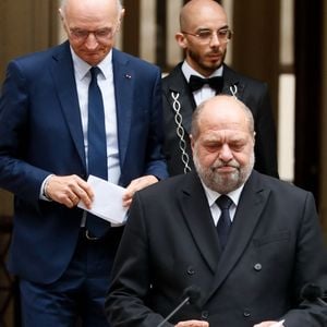 Eric Dupond-Moretti, ancien ministre de la Justice, garde des sceaux, Didier Migaud, ministre de la Justice lors de la passation de pouvoir au ministère de la Justice après la mise en place du gouvernement Barnier à Paris le 23 septembre 2024.

© Christophe Clovis / Bestimage