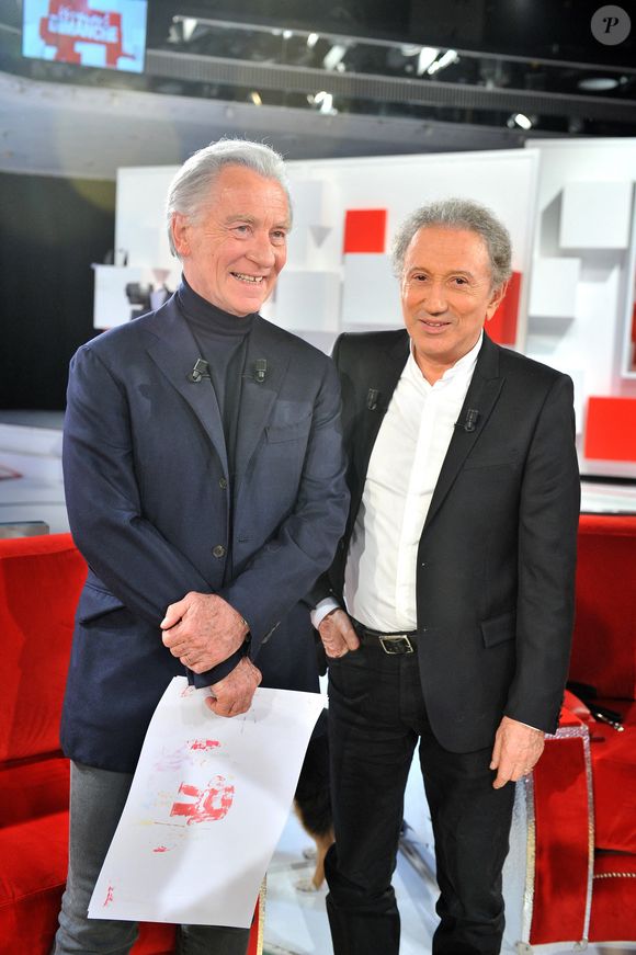 Exclusif - William Leymergie et Michel Drucker - Enregistrement de l'émission "Vivement Dimanche" présentée par M.Drucker et diffusée le 16 mai sur France 2. Le 22 avril 2021 © Guillaume Gaffiot / Bestimage