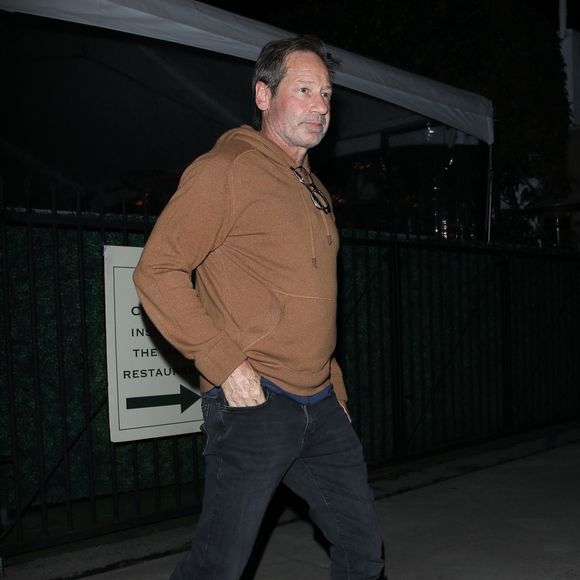 David Duchovny et Meg Ryan ont dîné avec une amie au restaurant Giorgio Baldi à Santa Monica, le 27 janvier 2024. Les deux comédiens se sont rencontrés sur le tournage du film "What Happens Later".

Photo : Backgrid USA / Bestimage