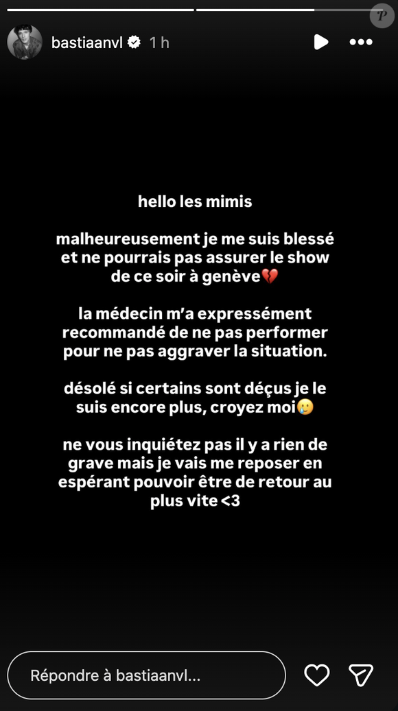 Bastiaan (Star Academy) annonce son absence sur la tournée, dans un message posté sur Instagram, ce mercredi 13 mai.