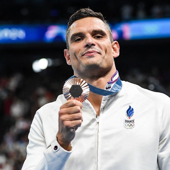 MANAUDOU Florent de France célèbre avec sa médaille de bronze lors de la natation, finale du 50m nage libre hommes, Jeux Olympiques Paris 2024 le 02 août 2024 à Paris La Defense Arena à Nanterre, France - Photo Matthieu Mirville / DPPI Media / Panoramic