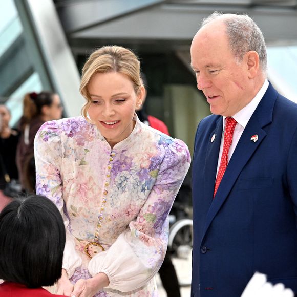 Le Prince Albert II de Monaco, la princesse Charlene de Monaco et la princesse Akiko de Mikasa du Japon, ont célébré les 20 ans de relations diplomatiques entre le Japon et Monaco, sur le parvis du Grimaldi Forum, près du jardin japonais. © Bruno Bebert/Bestimage