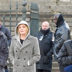 Emmanuelle Seigner et Roman Polanski avec leur fille Morgane - À leur arrivée à l'église de la Madeleine pour les funérailles de Johnny Hallyday à Paris, le 9 décembre 2017. © Coadic Guirec/Bestimage