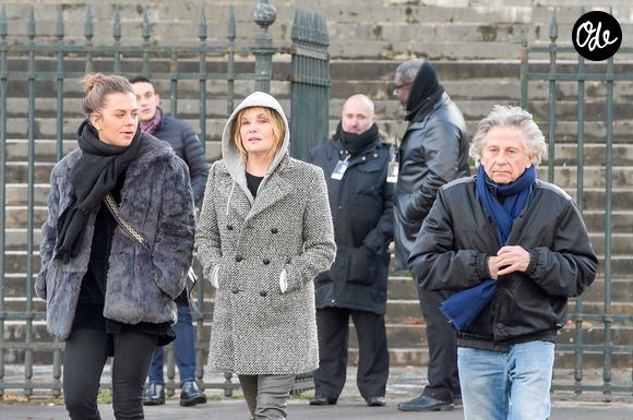 Emmanuelle Seigner et Roman Polanski avec leur fille Morgane - À leur arrivée à l'église de la Madeleine pour les funérailles de Johnny Hallyday à Paris, le 9 décembre 2017. © Coadic Guirec/Bestimage