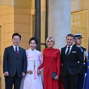 Emmanuel Macron, Brigitte Macron, Lee Jae Myung et Kim Hye Kyung - Dîner d'état de l'Elysée pour le président sud-coréen Lee Jae Myung le 8 septembre 2026  © Christian Liewig/Bestimage