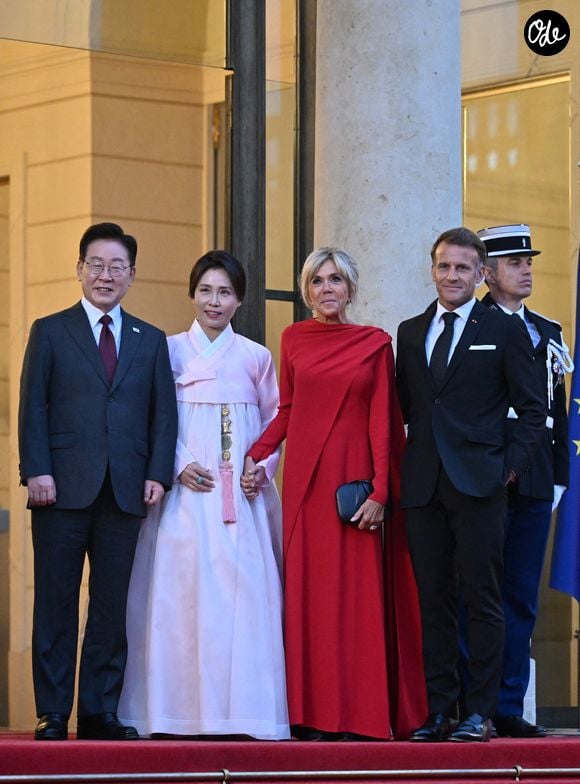 Emmanuel Macron, Brigitte Macron, Lee Jae Myung et Kim Hye Kyung - Dîner d'état de l'Elysée pour le président sud-coréen Lee Jae Myung le 8 septembre 2026  © Christian Liewig/Bestimage