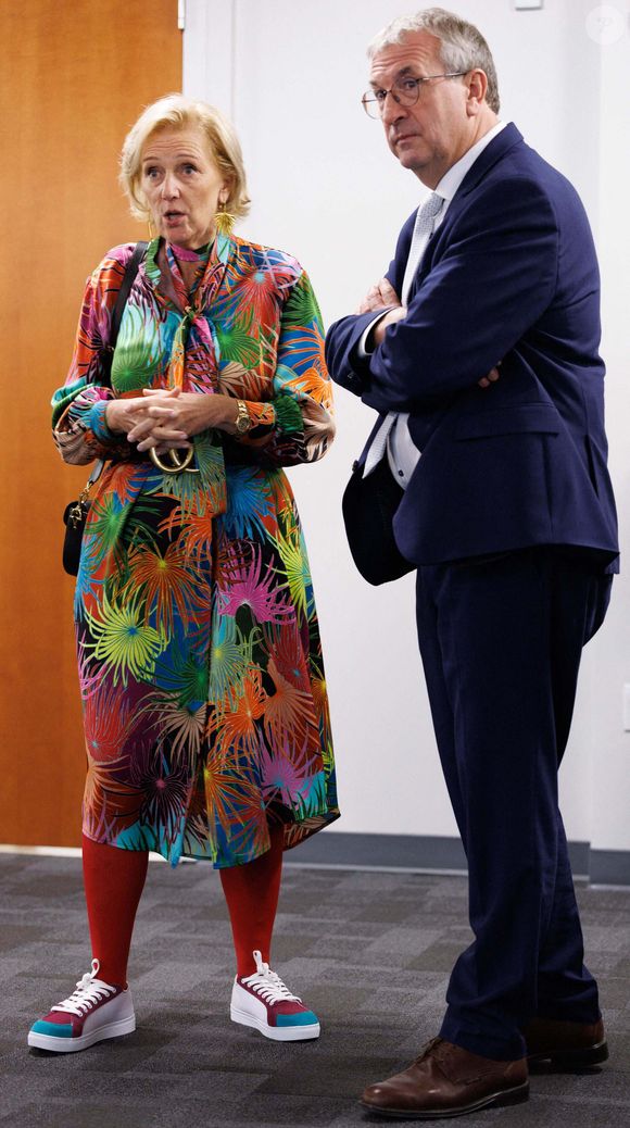 La princesse Astrid de Belgique et le vice-président et ministre wallon en charge de l'Economie, de l'Emploi, de l'Industrie et de la Formation Pierre-Yves Jeholet photographiés lors d'une visite à Odoo, dans le cadre d'une mission économique sur la côte ouest des Etats-Unis, à San Francisco, le mardi 07 octobre 2025. Odoo est une société belge de logiciels de gestion d'entreprise open source. La mission économique belge aux Etats-Unis se déroule du 4 au 12 octobre. Photo by ABACAPRESS.COM