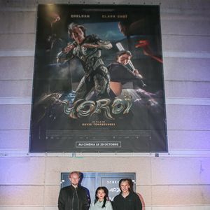 Exclusif - David Tomaszewski, Clara Choï, Orelsan à la première du film "Yoroï" au Kinepolis à Lomme le 9 octobre 2025. © Stéphane Vansteenkiste / Bestimage