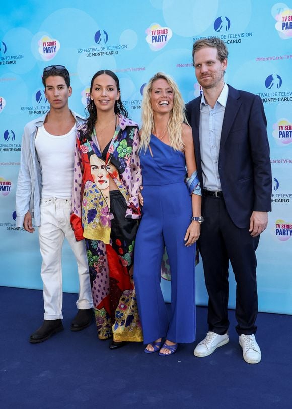 Constantin Balsan, Mateo Paitel, Marie Fevre et Aurore Delplace (Un si grand soleil)  pour la soirée du 1000ème épisode de "NCIS" autour d'un gateau au Neptune lors de la 63ème édition du Festival de television de Monte-Carlo, Monaco, le 15 juin 2024. © Denis Guignebourg/BestImage