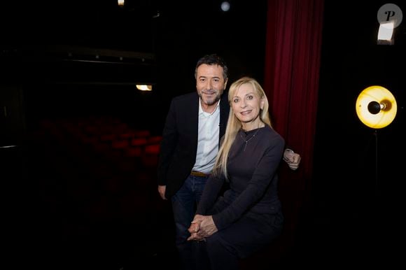 Exclusif - Bernard Montiel, Natalie Dessay lors de l'enregistrement de l'émission Olympiascope présentée par B.Montiel à la Comédie de Paris le 6 mars 2025. 
Cette émission sera diffusée le 16 avril.

© Jack Tribeca / Bestimage