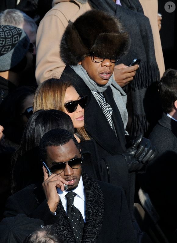 Sean 'Diddy' Combs, Beyonce et Jay-Z assistant aux cérémonies d'investiture du président Barack Obama au Capitole à Washington, D.C., USA. Photo by Douliery/Hann/ABACAPRESS.COM