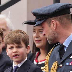 Le prince George de Galles, Le prince Louis de Galles, Le prince William, prince de Galles lors des commémorations saluant l'action des vétérans britanniques lors de la Seconde guerre mondiale au palais de Buckingham le 5 mai 2025. © Julien Burton / Bestimage