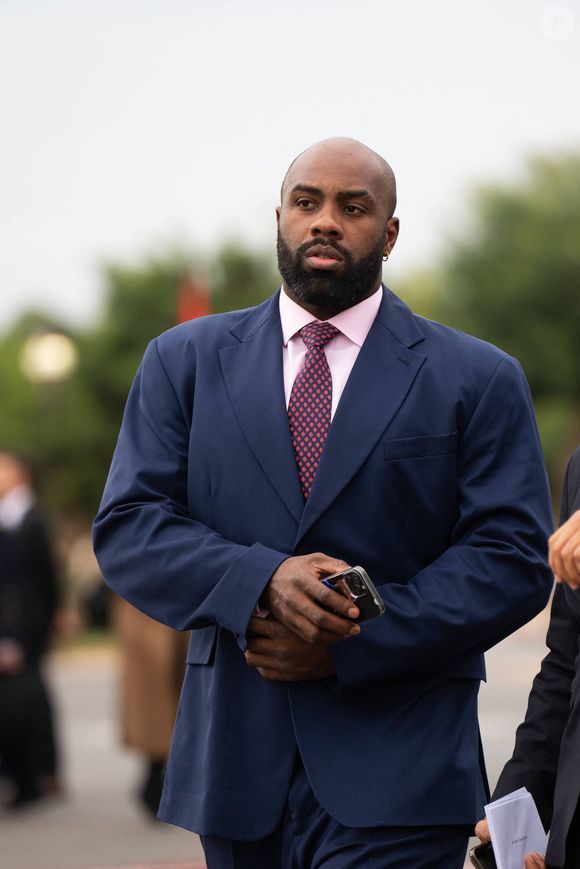 Le judoka Teddy Riner - La délégation française et les personnalités accompagnant le président de la République Emmanuel Macron lors de sa visite d'Etat de trois jours au Maroc. 
© Jeanne Accorsini / Pool / Bestimage