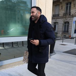Exclusif - Adil Rami à la sortie des studios de RTL à Neuilly-sur-Seine, France, le 10 janvier 2025. © Bestimage