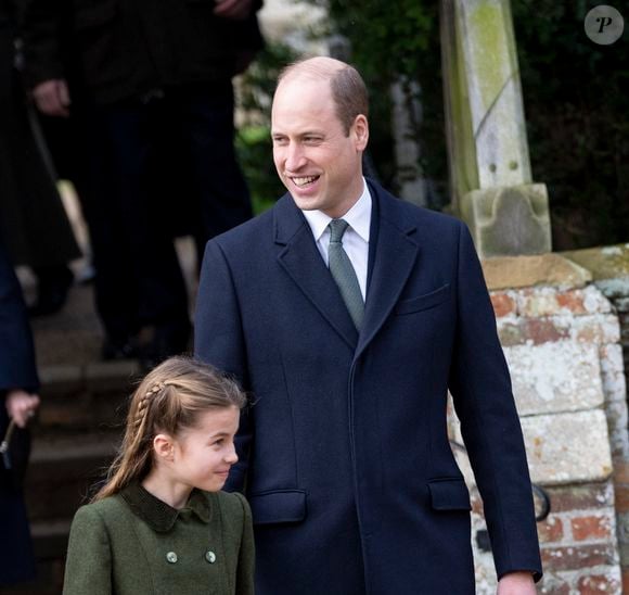 Le prince William, prince de Galles, la princesse Charlotte de Galles - Les membres de la famille royale britannique lors de la messe du matin de Noël en l'église St-Mary Magdalene à Sandringham, le 25 décembre 2023.