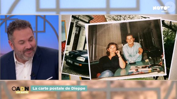 Bruce Toussaint face à une image d'archive en compagnie de son épouse Catherine Fruchon-Toussaint dans l'émission "On a du nouveau" sur Novo 19 le 15 janvier 2026