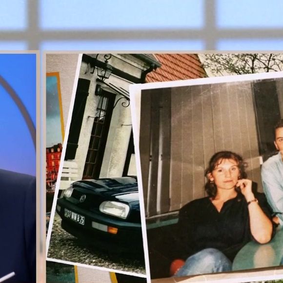 Bruce Toussaint face à une image d'archive en compagnie de son épouse Catherine Fruchon-Toussaint dans l'émission "On a du nouveau" sur Novo 19 le 15 janvier 2026