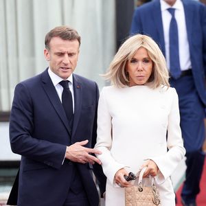Cérémonie de départ du Président de la Républiquefrançaise Emmanuel Macron et sa femme la Première Dame Brigitte Macron en présence de Aziz Akhannouch, chef du gouvernement du Maroc à l'aéroport de Salé au nord de Rabat le 30 octobre 2024. © Dominique Jacovides/Bestimage