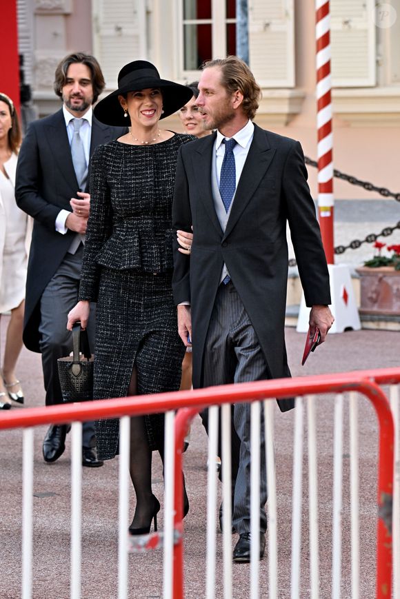 Tatiana Santo Domingo et Andrea Casiraghi - La famille princière rejoint le palais à pied après la messe lors de la Fête Nationale de la principauté de Monaco le 19 novembre 2022. © Dominique Jacovides / Bruno Bebert / Bestimage