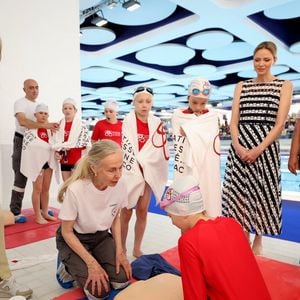 La princesse Charlène de Monaco, Brigitte Macron lors de l'opération Water Safety Day à la piscine du stade Louis II à Monaco le 8 juin 2025.
© Dominique Jacovides / Bestimage