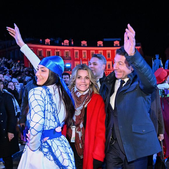 Christian Estrosi, le maire de Nice, et sa femme Laura Tenoudji Estrosi durant la soirée d'ouverture de la 140eme édition du Carnaval de Nice "Roi des Oceans" à Nice, le 15 février 2025. © Bruno Bebert/Bestimage
