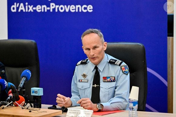 Le chef de la brigade criminelle de la gendarmerie de Marseille, Christophe Berthelin, lors d'une conférence de presse au palais de justice d'Aix-en-Provence après la levée de la garde à vue des grands-parents d'Emile Soleil, un bambin français disparu il y a près de deux ans, France le 27 mars 2025. Coust Laurent/ABACA