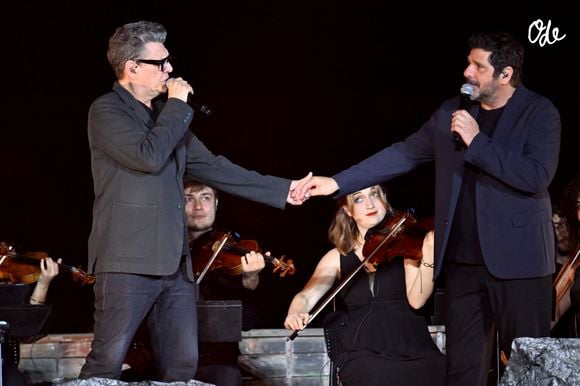 Marc Lavoine et Patrick Fiori durant Corsu Mezu Mezu, le concert emmené par Patrick Fiori qui a eu lieu au stade Orange Vélodrome à Marseille, le 22 mai 2026, diffusé le 28 août sur France 3.. © Bruno Bebert/Bestimage