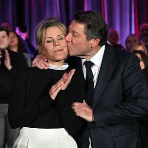 Christian Estrosi, le maire de Nice, accompagné de sa femme la journaliste et chroniqueuse de télé, Laura Tenoudji, a participé à la réunion de rentrée des Amis du Maire organisé dans la salle de spectacle du Palais de la Méditerranée à Nice, le 20 janvier 2023.© Bruno Bebert/Bestimage