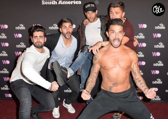 Mathieu Lacroix, Xavier, Paga, Kevin Guedj et Julien Tanti - Soirée de lancement de la nouvelle émission de télé-réalité "Les Marseillais South America" au cinéma Gaumont Marignan à Paris, le 21 février 2017. © Veeren/Bestimage
