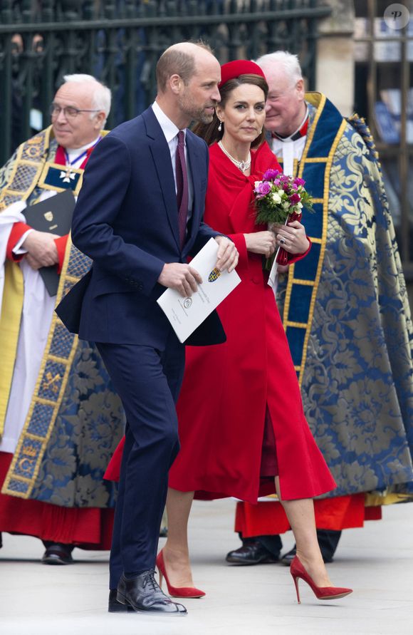 Le prince William, prince de Galles, et Catherine (Kate) Middleton, princesse de Galles, à la sortie de l'abbaye de Westminster lors du "Commonwealth Day 2025", le 10 mars 2025. ©Dana Press/ Bestimage