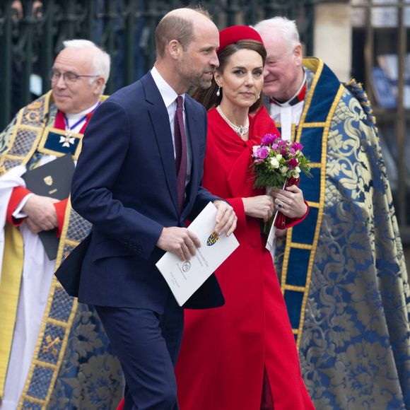 Le prince William, prince de Galles, et Catherine (Kate) Middleton, princesse de Galles, à la sortie de l'abbaye de Westminster lors du "Commonwealth Day 2025", le 10 mars 2025. ©Dana Press/ Bestimage