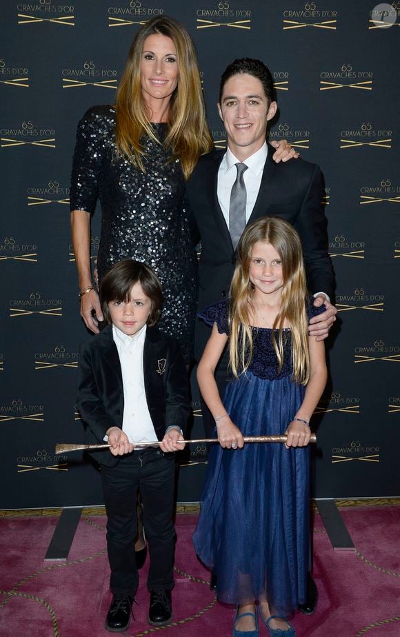 Sophie Thalmann, son mari Christophe Soumillon et leur enfants Charlie et Mika - 65ème édition des Cravaches d'Or au Théâtre des Champs-Elysées à Paris le 14 mars 2014. © Coadic Guirec Bestimage