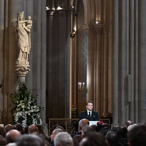 Emmanuel Macron, président de la République Française lors de la cérémonie de réouverture de la cathédrale Notre-Dame de Paris, le 7 décembre 2024. © Eric Tschaen/Pool/Bestimage