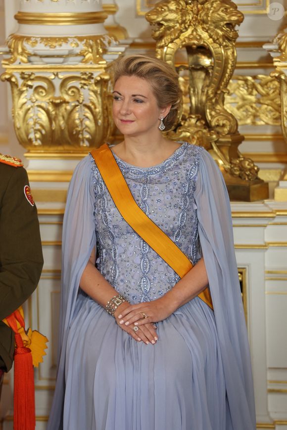 Le Grand-Duc Guillaume et la Grande-Duchesse Stéphanie - Cérémonie d'abdication du grand-duc H.de Luxembourg au palais grand-ducal de Luxembourg, le 3 octobre 2025. 
© Roland Miny / Bestimage