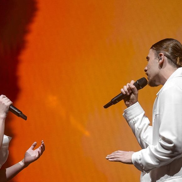 Héléna Bailly et Pierre Garnier lors du concert de la Star Academy à Lyon, le 15/03/24. Photo Sandrine Thesillat / Panoramic