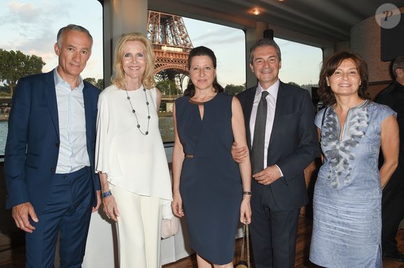 Gilles Bouleau, Melissa Bouygues, Agnès Buzyn et son mari Yves Lévy, Elizabeth Tran-Bouleau (la femme de Gilles Bouleau) - Soirée du 90ème anniversaire de Line Renaud sur le Bateau Potel et Chabot "Pavillon Seine" à Paris le 2 juillet 2018. © Coadic Guirec/Bestimage