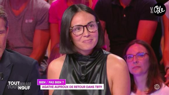 Agathe Auproux fait partie des nouvelles recrues de la saison 2 de "Tout beau, tout neuf". Elle était présente lors de la première ce lundi 31 août 2026.

Capture d'écran TBT9 / W9