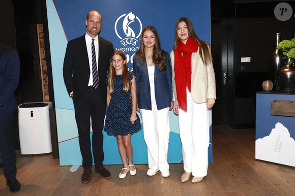 Le prince William, prince de Galles, et la princesse Charlotte de Galles, rencontrent la princesse Leonor et l'infante Sofia d'Espagne lors de la finale de l'UEFA Women's Euro 2025 "Angleterre - Espagne (1-1, 3-1 tab)" à Bâle, le 27 juillet 2025. Casa de S.M. El Rey via Bestimage