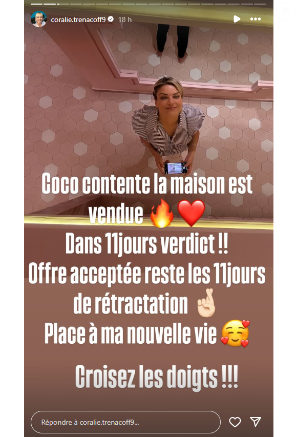 Et le 30 septembre, elle annonce en story sur Instagram avoir vendu sa maison du Sud de la France !

Coralie (Mariés au premier regard) annonce la vente de sa maison ! Sur Instagram le 30 septembre 2025.