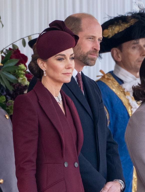 Le prince William, prince de Galles, et Catherine (Kate) Middleton, princesse de Galles, lors de la cérémonie d'accueil pour la visite d'État de l'émir du Qatar à Londres, le 3 décembre 2024.