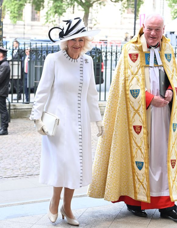 Camilla Parker Bowles, reine consort d'Angleterre - La famille royale britannique et les personnalités assistent à un service d'action de grâce à l'abbaye de Westminster à Londres, à l'occasion du 80ème anniversaire du jour de la Victoire en Europe (VE Day), le 8 mai 2025. GOFF INF / BESTIMAGE