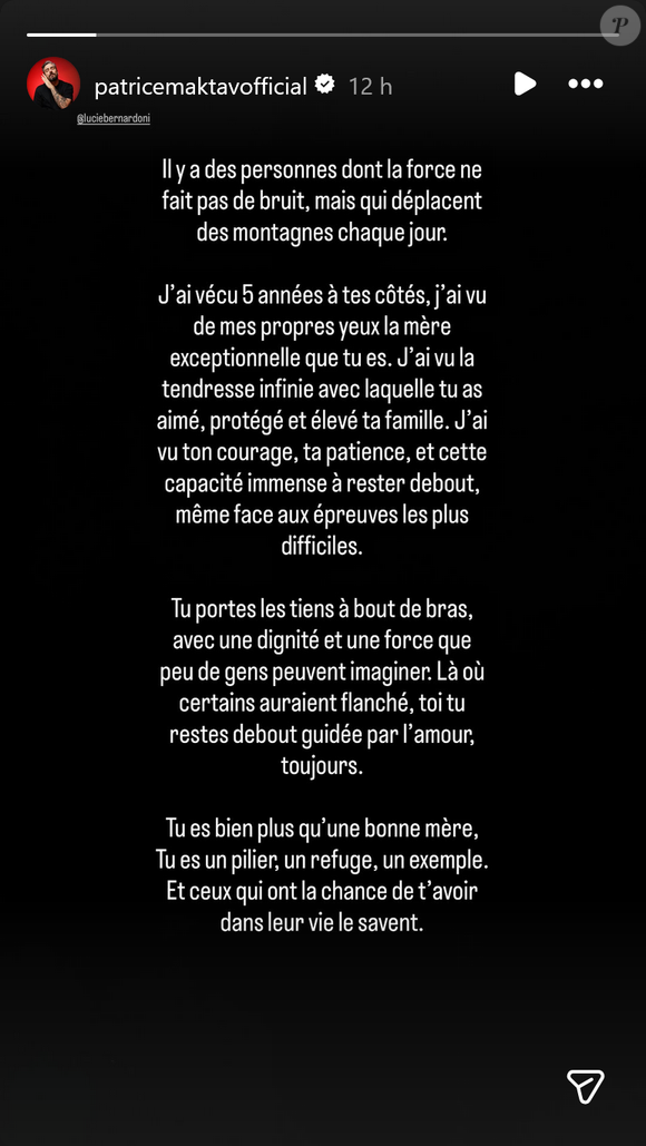 Patrice Maktav prend la parole pour soutenir Lucie Bernardoni. Dans une story Instagram, il lui adresse un message empreint de tendresse et rend hommage à la mère qu’elle est pour sa fille.