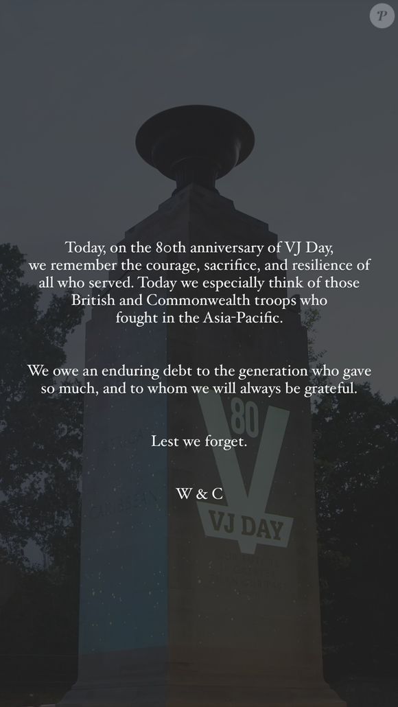 Message de Kate et William en l'honneur du 80e anniversaire de la fin de la Seconde Guerre mondiale.